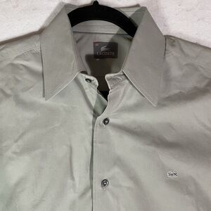 Lacoste Button Down Shirt Mens Large Size 39 Gray Crocodile Casual Long Sleeve